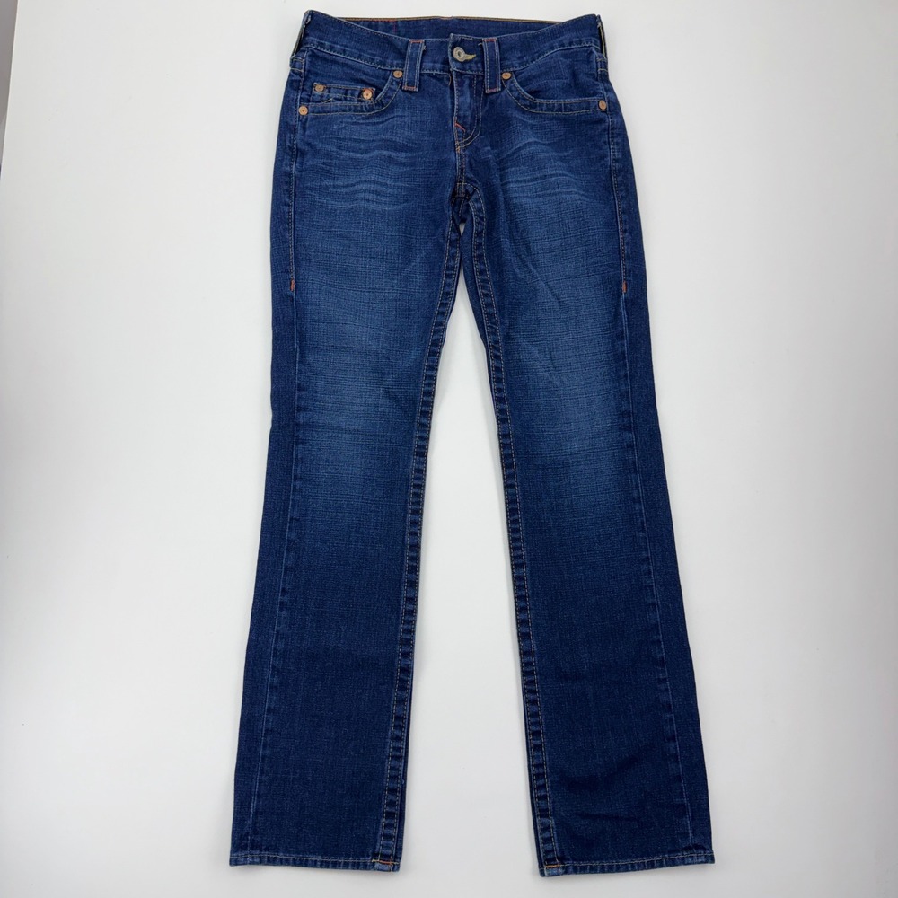 True Religion Bobby Straight Leg Jeans Dark Wash Blue Denim Mens 28x34 USA Made